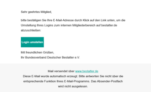 Bestätigungs-E-Mail zum Umstellen des Logins
