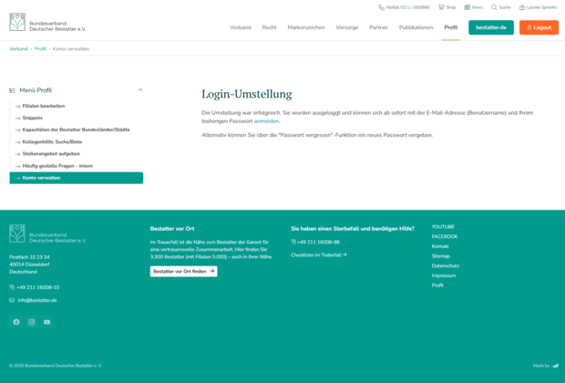 Weiterleitung nach klicken der Schaltfläche "Login umstellen" Bildschirmfoto der Weiterleitung aus E-Mail